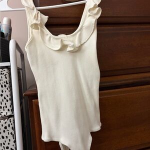 Cream Ruffled Sleeveless Bodysuit Jolie made in USA